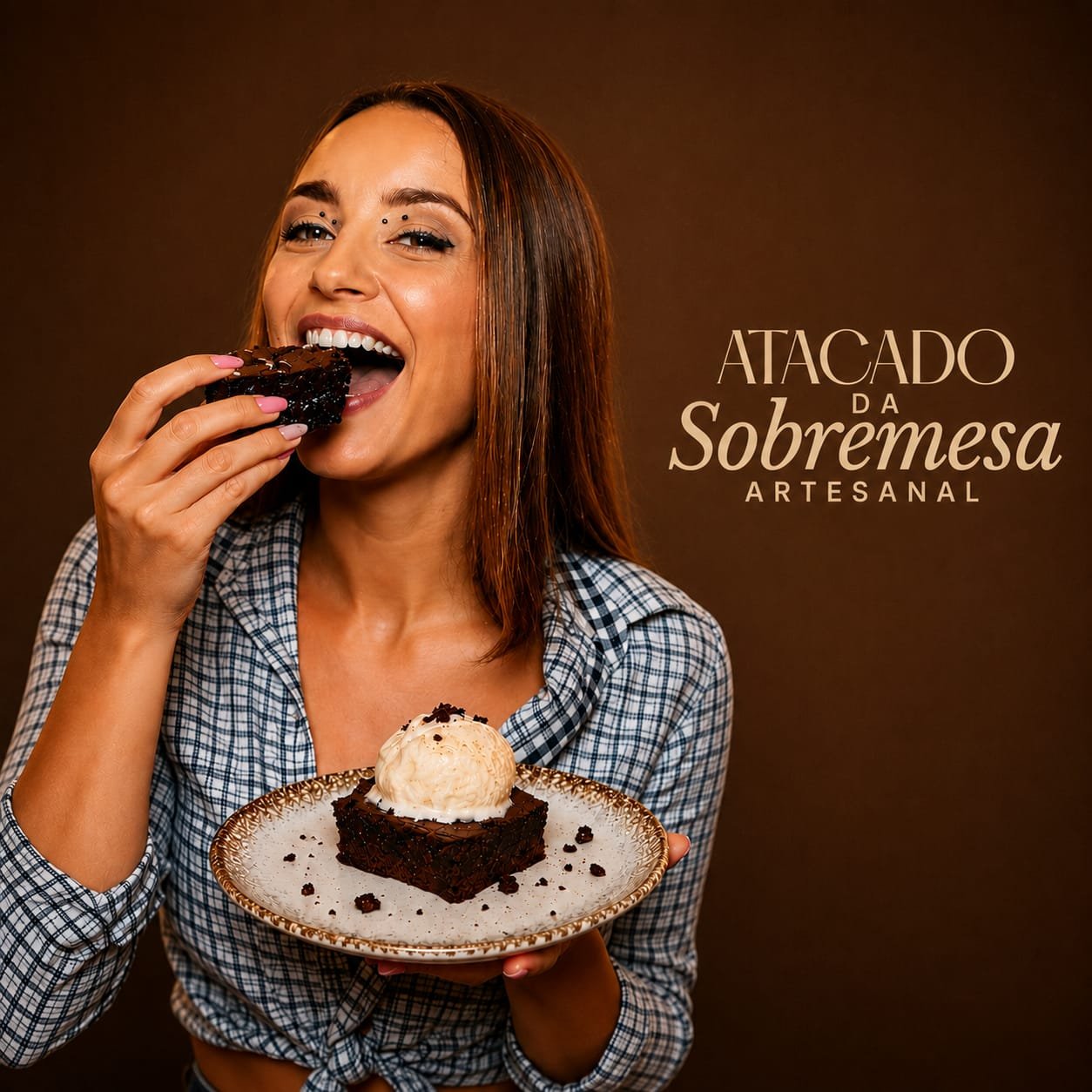 Cliente saboreando brownie com sorvete